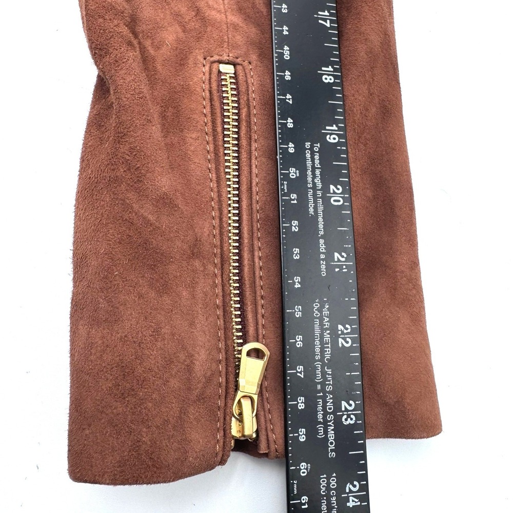 TALBOTS Women's 12 Brown Goat Suede Leather Asymmetrical Zip Pockets Moto Jacket - Picture 9 of 9